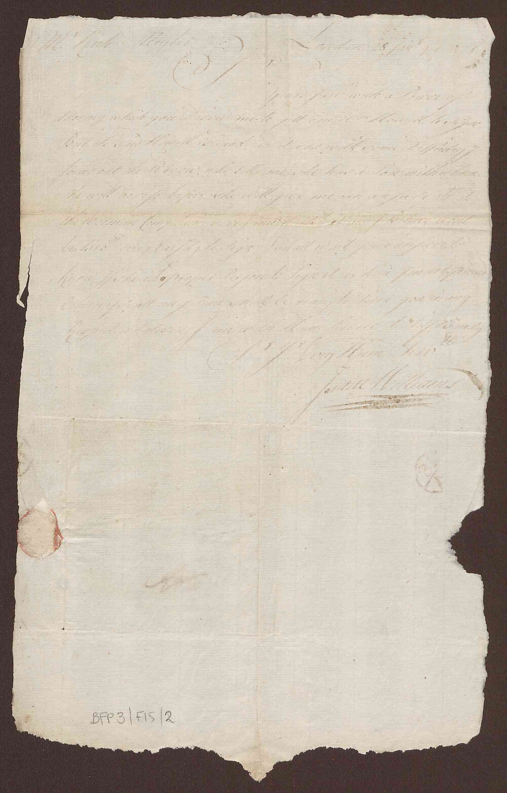 Letter to Richard Meyler, Baldwin Street, Bristol, from Isaac Williams, London