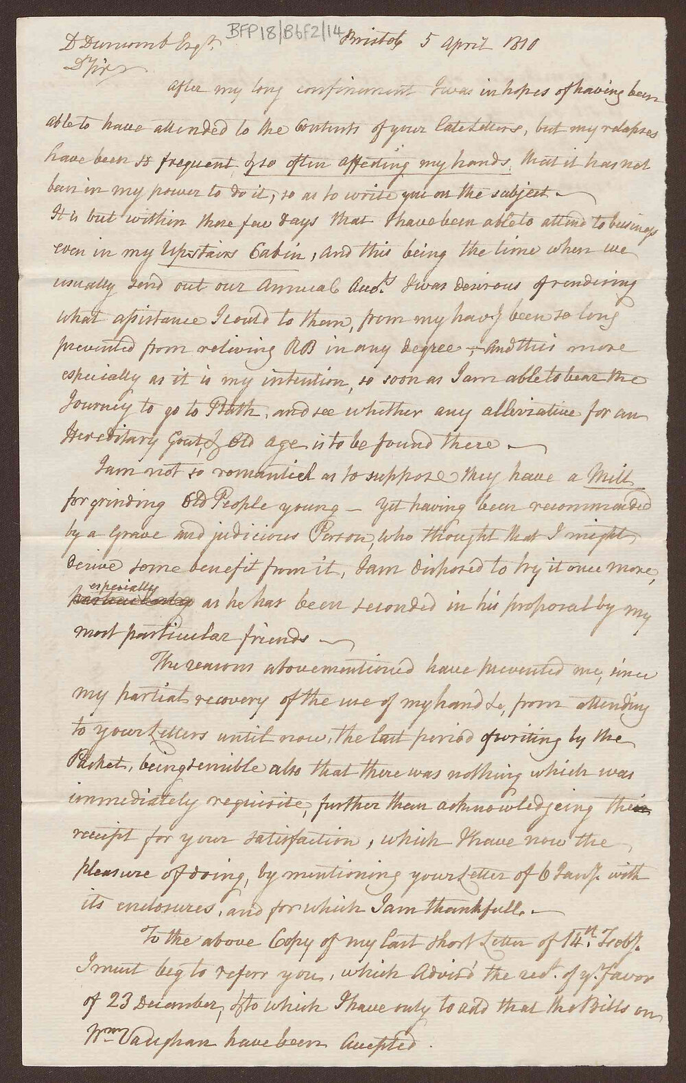 Letter to David Duncomb, Jamaica, from Lowbridge Bright, Bristol