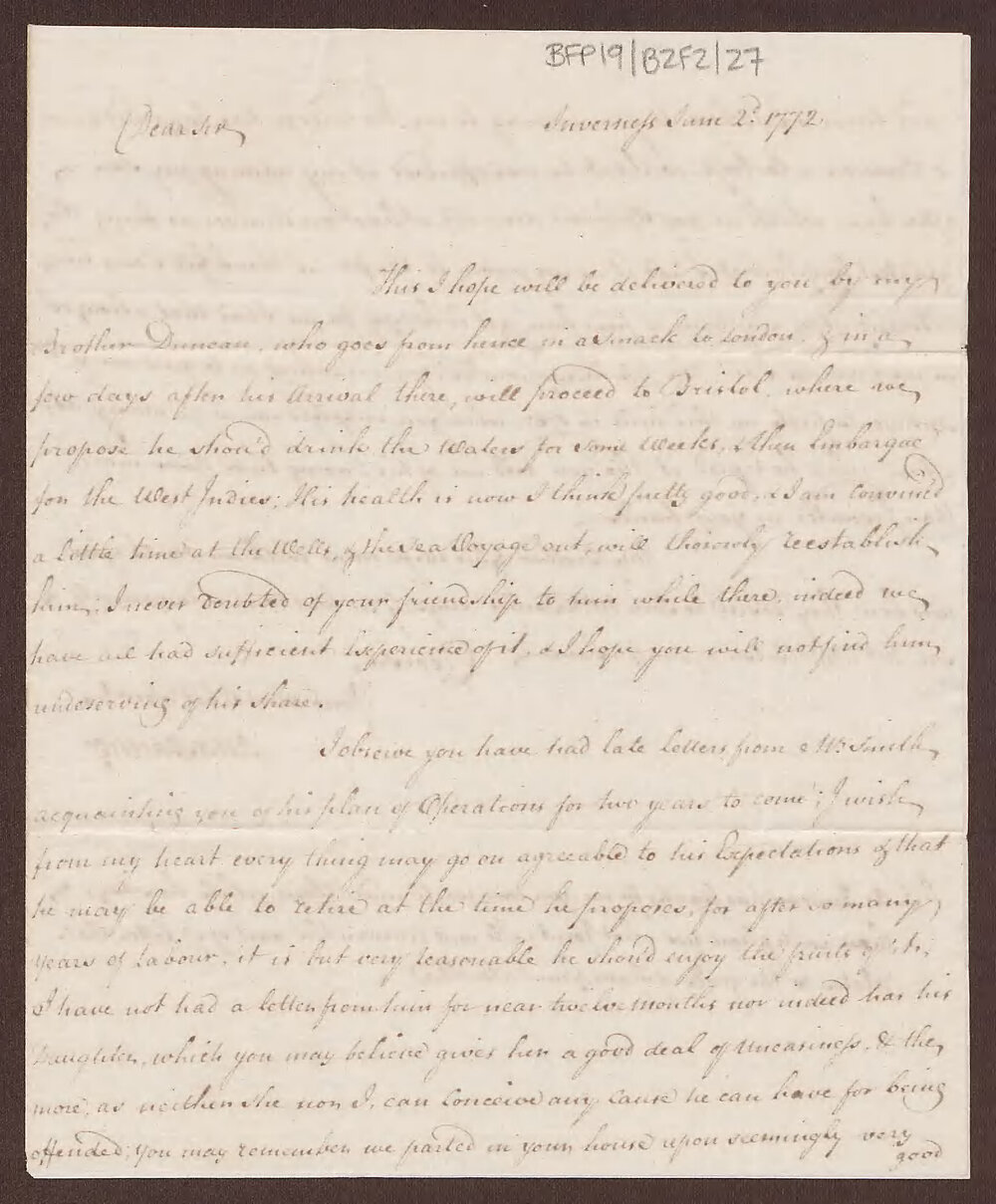 Letter to Henry Bright, Bristol, from Alex Baillie, Inverness, Scotland