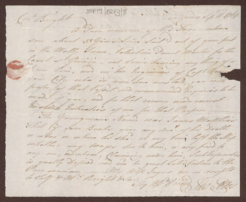 Letter to Henry Bright, Bristol, from Thomas Stokes
