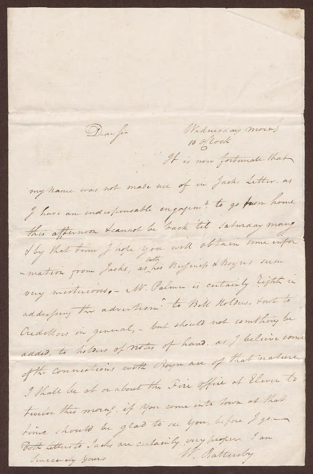 Letter to R. Bright from W Battenby
