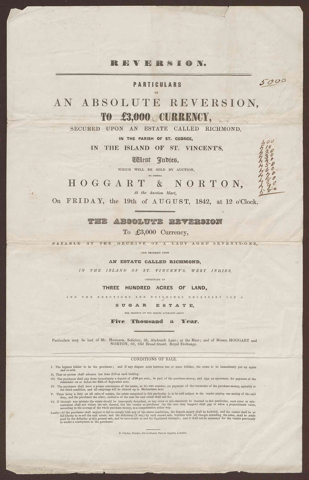Reversion to &pound;3,000 of an Estate called Richmond, in the Parish of St George, in the Island of St Vincent's, West Indies