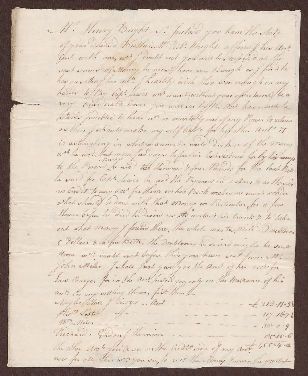 Letter to Henry Bright, from Gerrard Nash, Kingston, Jamaica