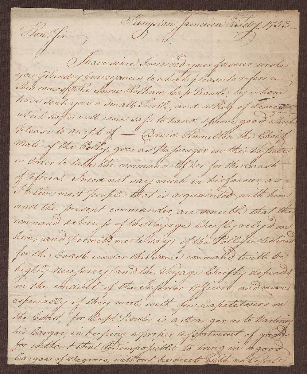 Letter to 'Hon. Sir' from Jeremiah Meyler, Kingston Jamaica.
