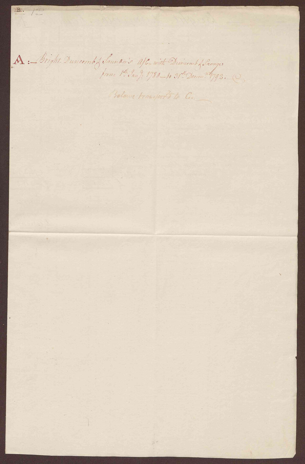 Bright, Duncomb &amp; Saunders Account with Duncomb &amp; Saunders