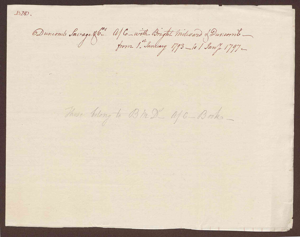 Duncomb &amp; Savage account with Bright, Milward &amp; Duncomb