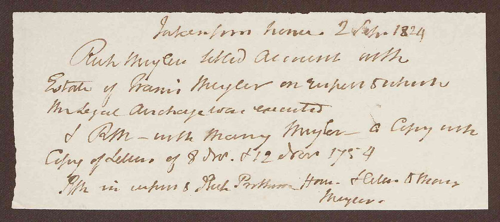 Note. Re: Settlement of Richard Meyler's Account with Francis Meyler's estate