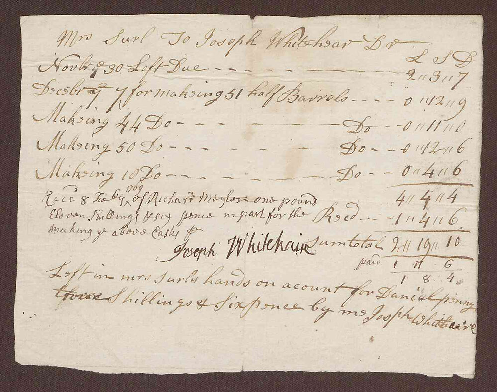 Debt of Mrs. [Grace] Surl to Joseph Whitehear