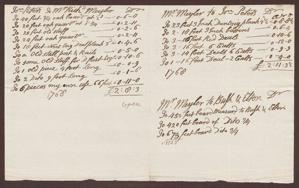 'John Peters account of what received of RM &amp; what RM rec'd of him'