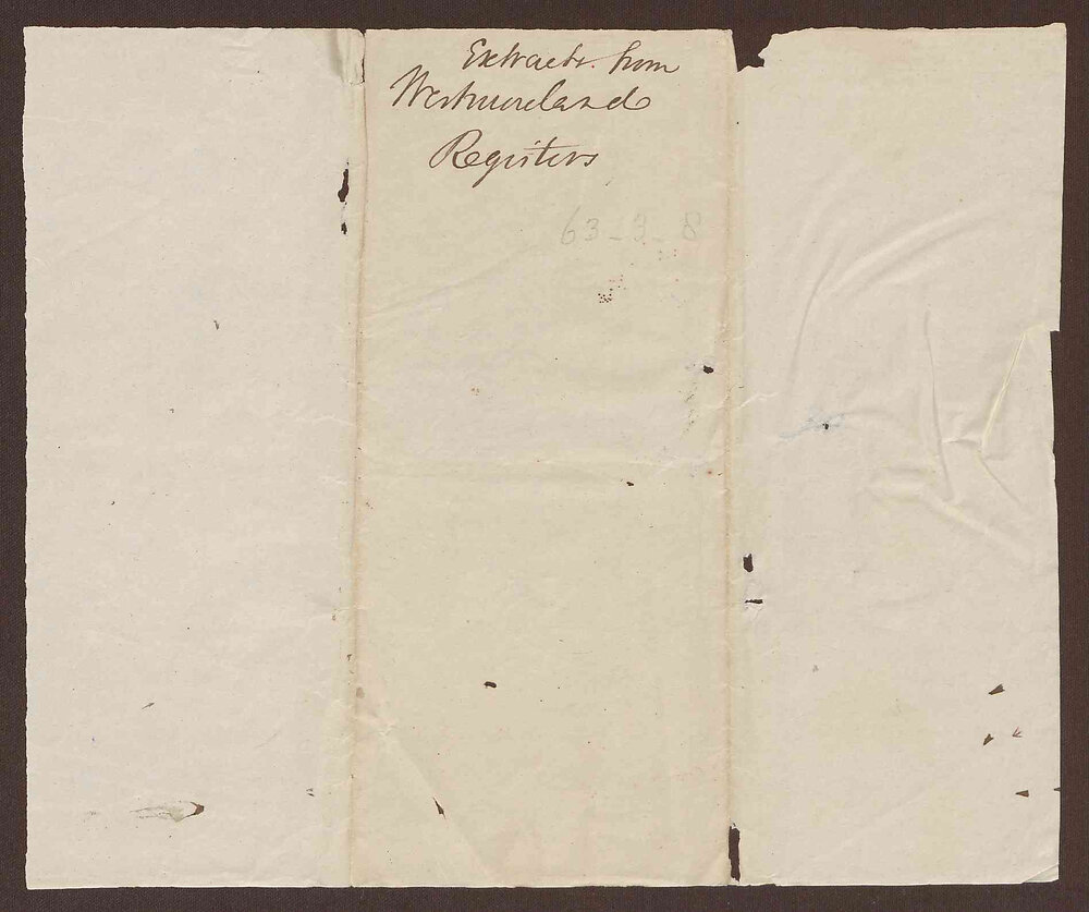 Memo concerning Westmoreland transcripts of Parish Registers, 1755-1770, Jamaica