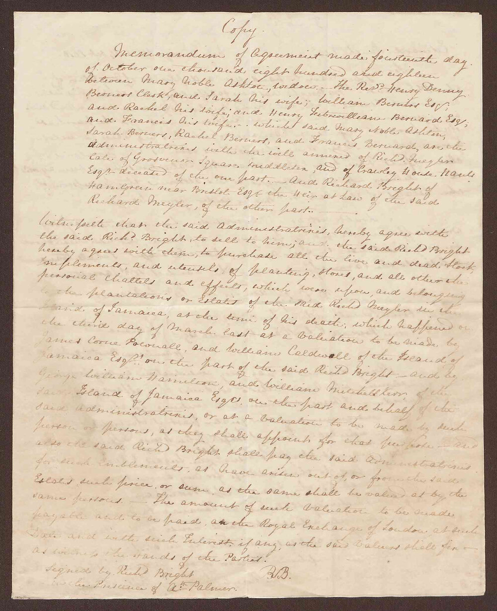 Copy of four documents. (i) Memorandum dated 14 October 1818.
