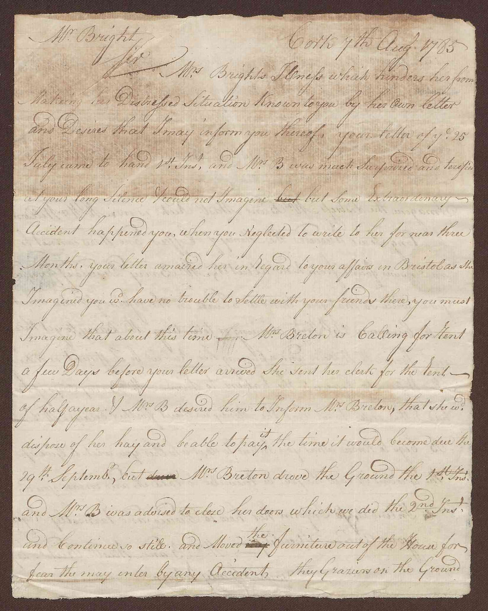 Letter to Henry Bright from Jeremiah Gawan