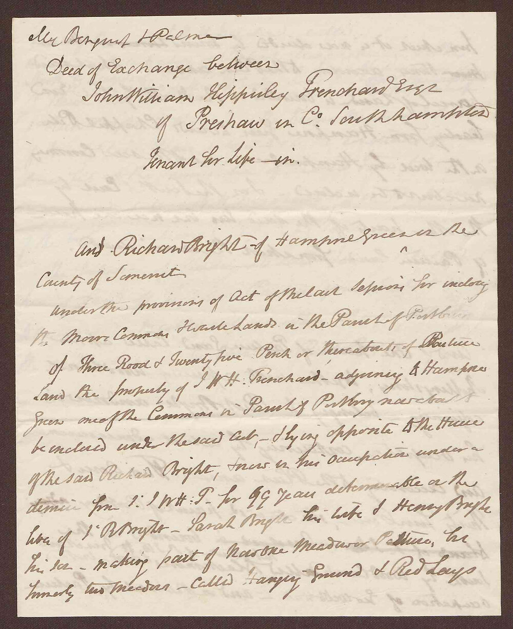 Deed of Exchange between John William H. Prenchard and Richard Bright