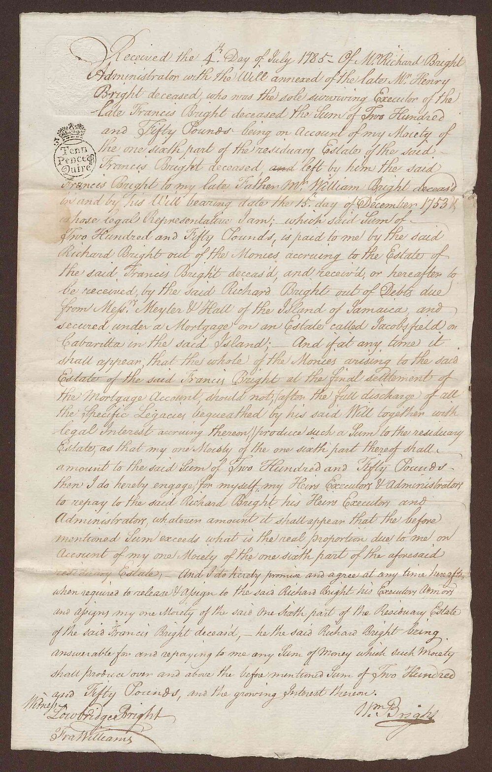 Re: Residuum of Francis Bright's Estate