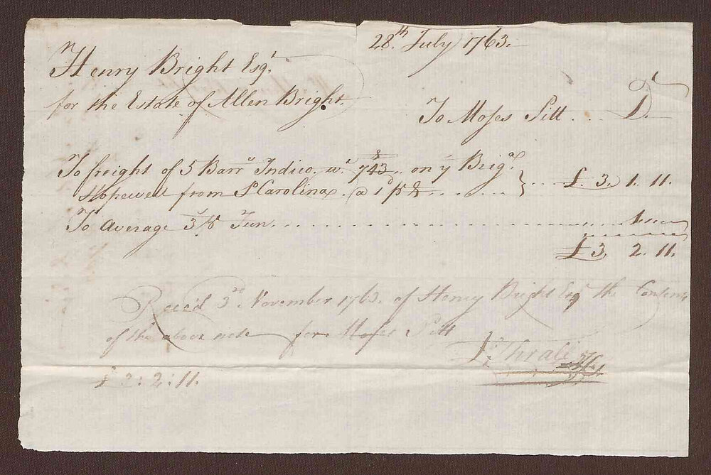 Account to Henry Bright for the Estate of Allen Bright