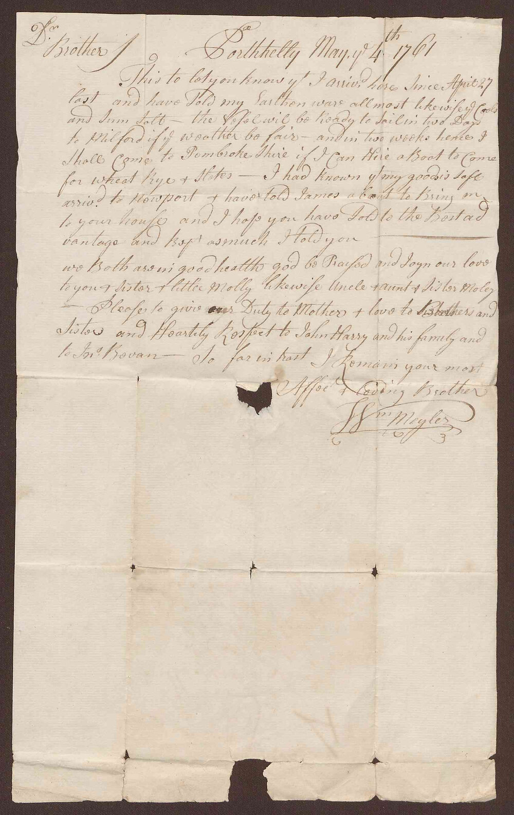 Letter to Thomas Lewis from Meyler [brother]