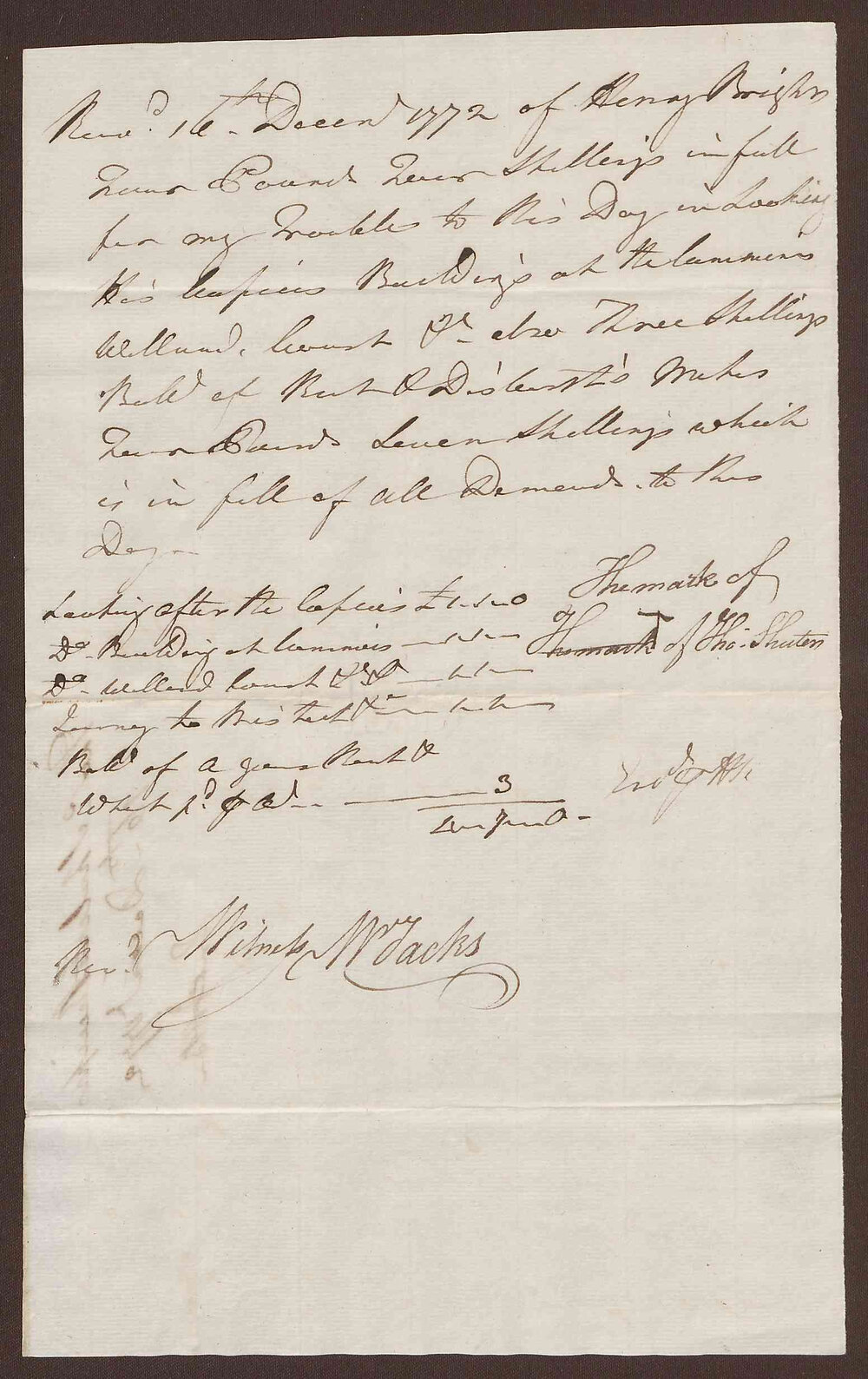 Received from Henry Bright by T. Shuter