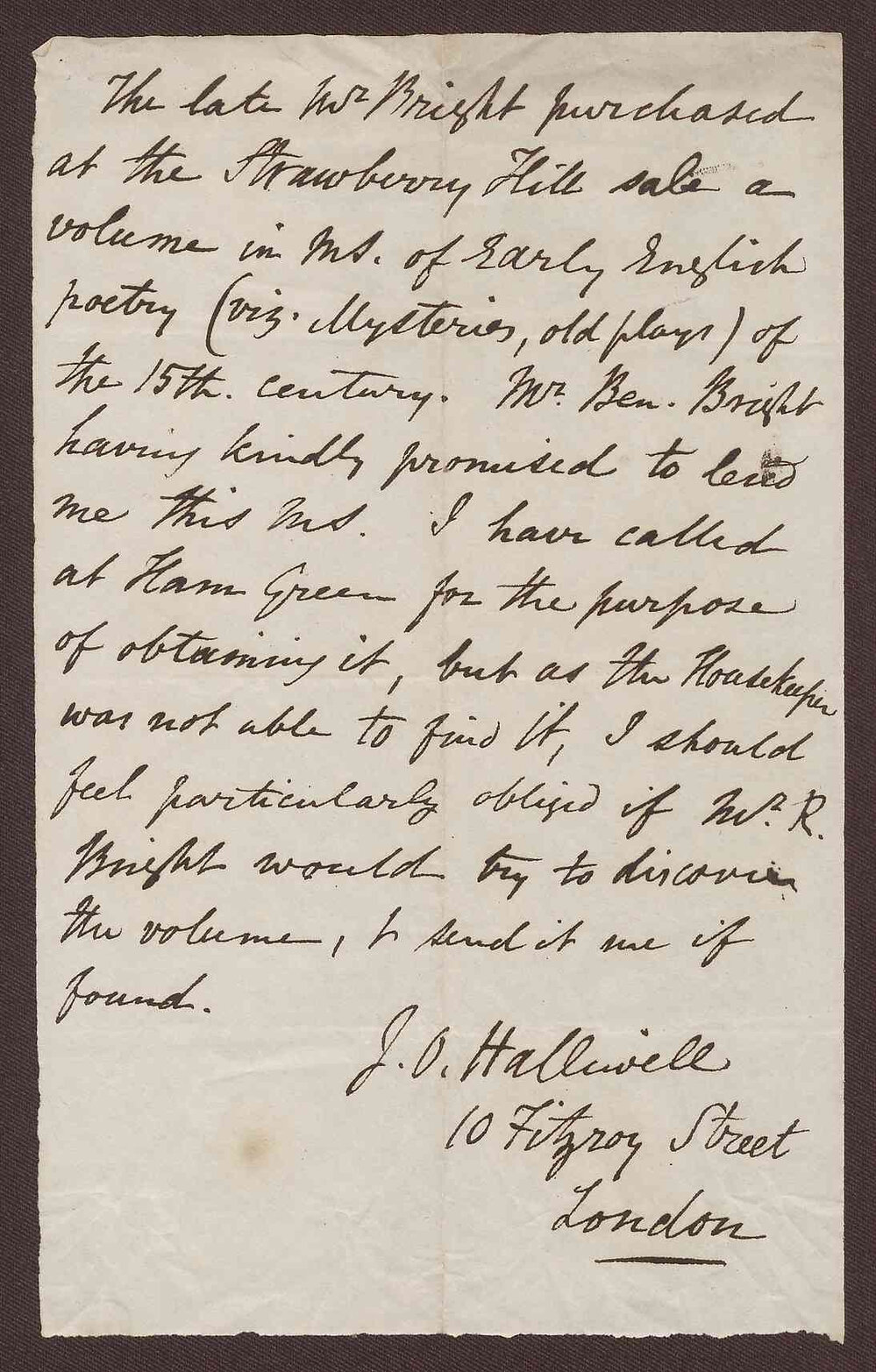 Note [possibly to Robert Bright] from J.O. Halliwell