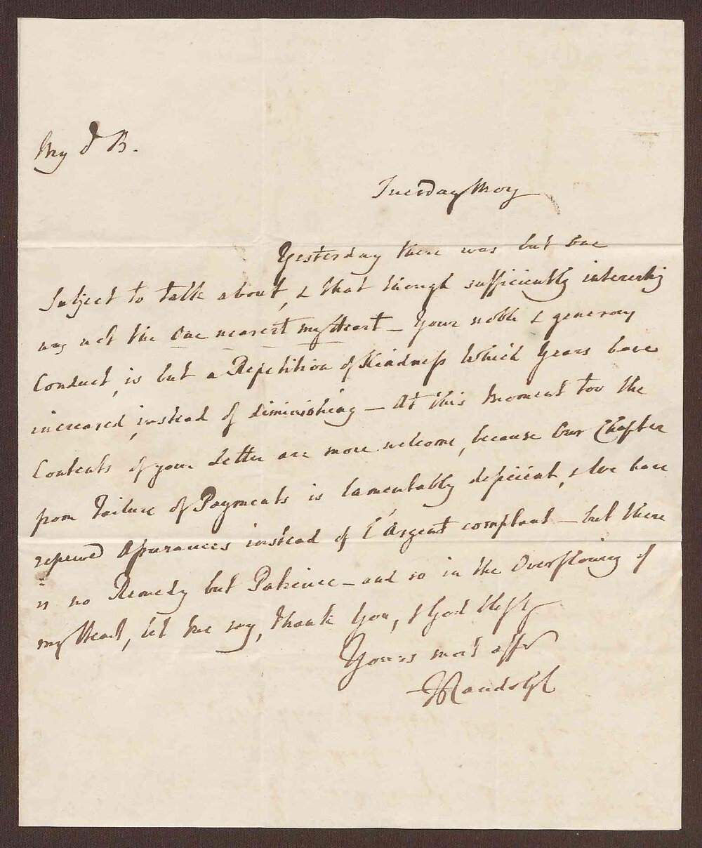Letter to Richard Bright Esq. H[am] Green from [Dr. ] Randolph