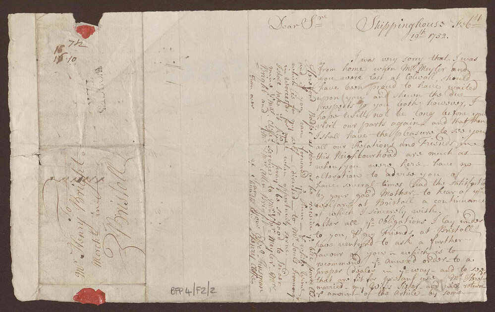 Letter to Henry Bright, Merchant, Bristol and Jamaica, from Henry Cliffe, 'Shipping house'