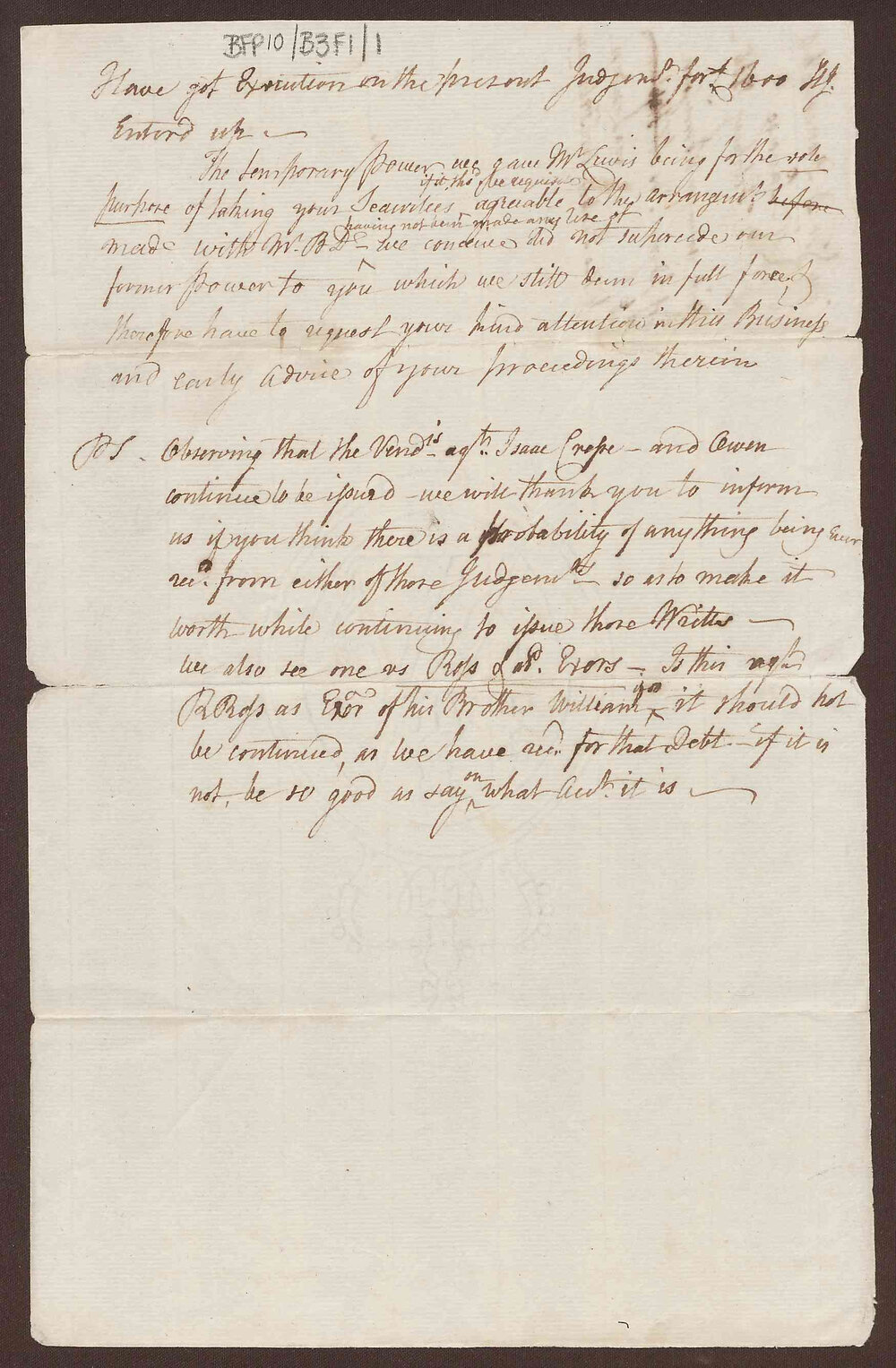 Letter to William Savage and David Duncomb from Lowbridge Bright