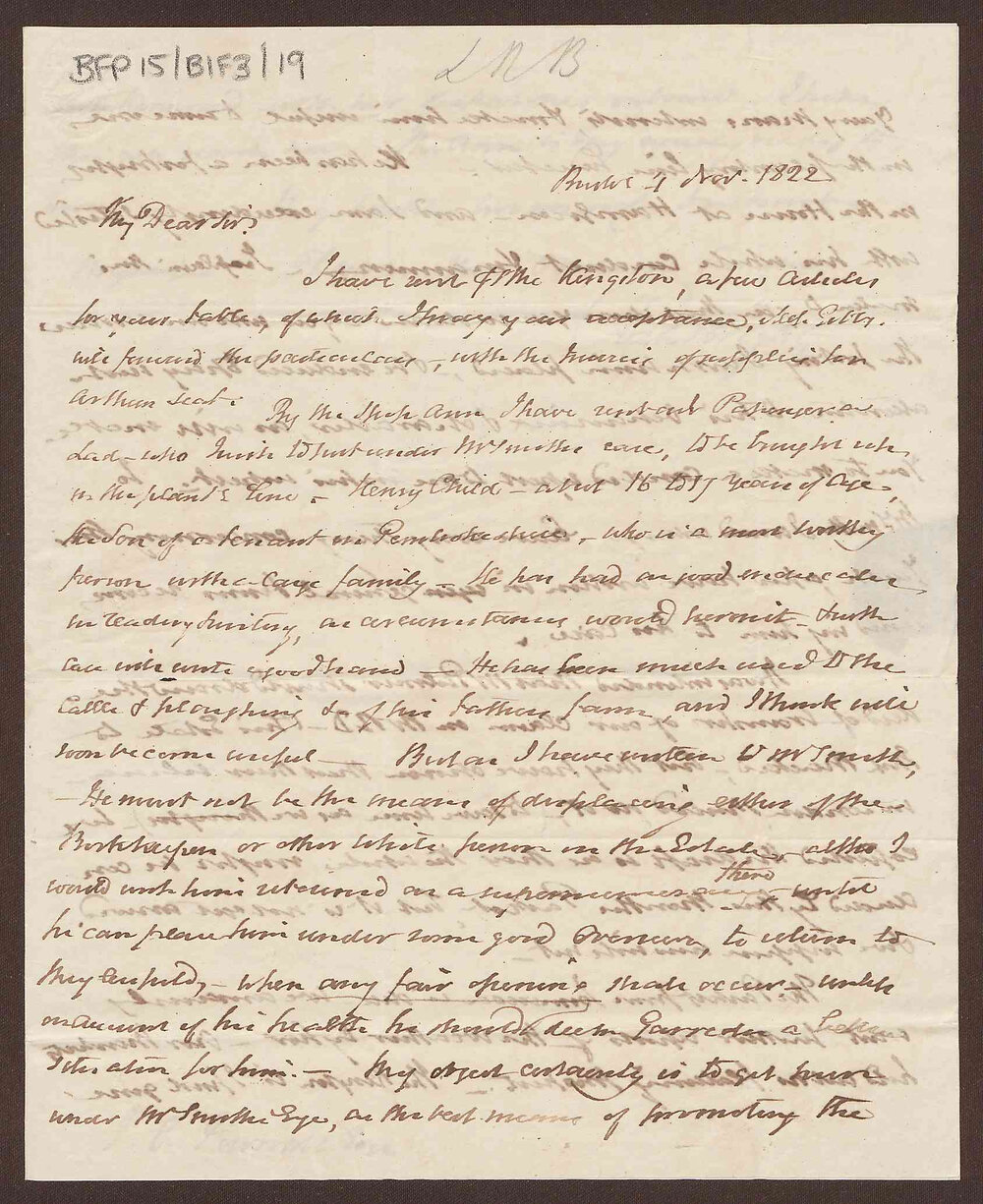 Letter to James Corne Pownall, Jamaica from Richard Bright, Bristol