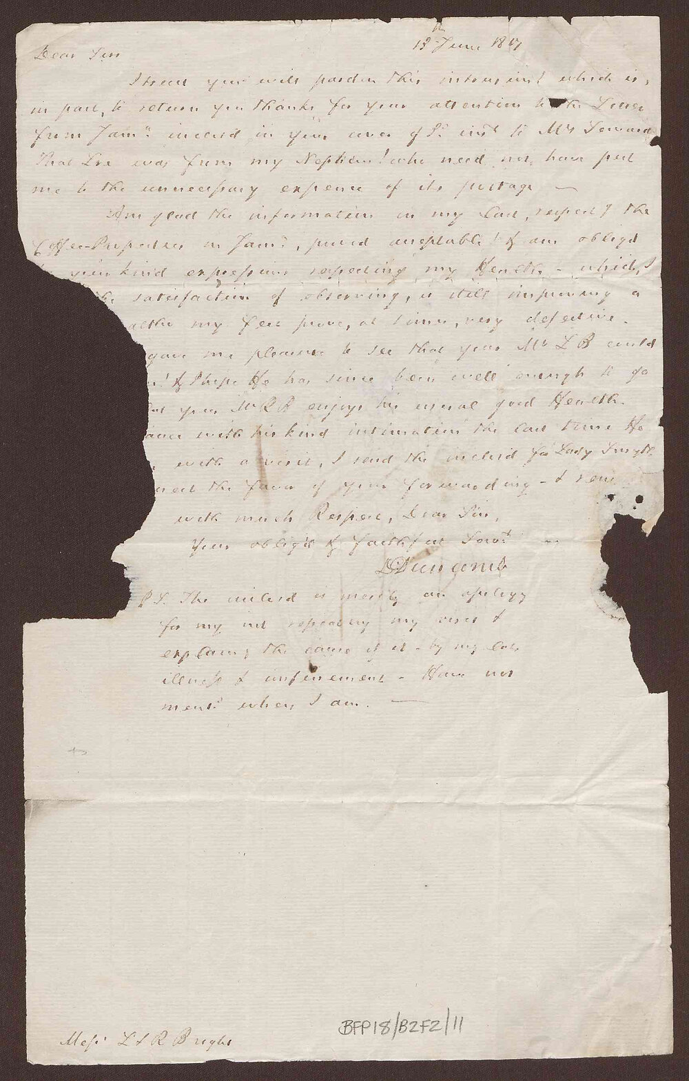 Letter to Lowbridge and Richard Bright, Bristol, from David Duncomb, Jamaica