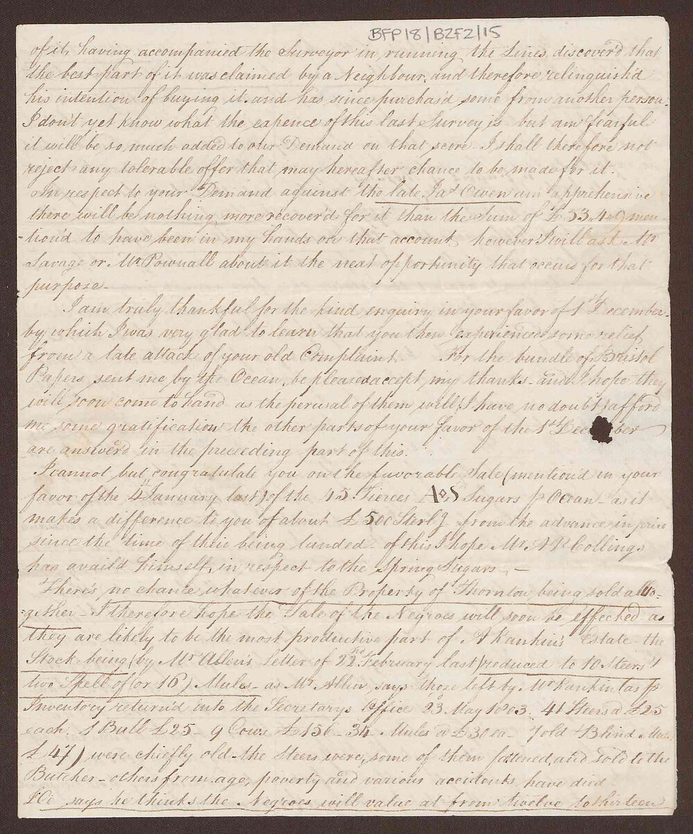 Letter to Lowbridge Bright, Bristol, from David Duncomb, Muff Castle, Jamaica