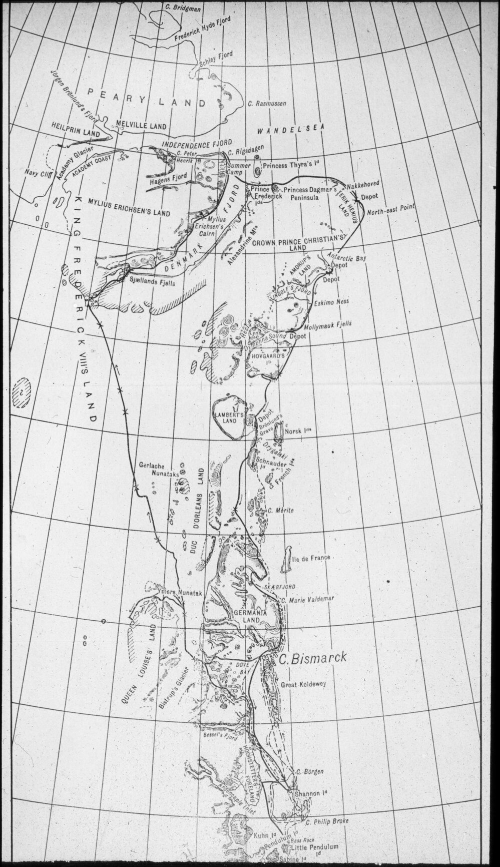 Map of the east coast of Greenland
