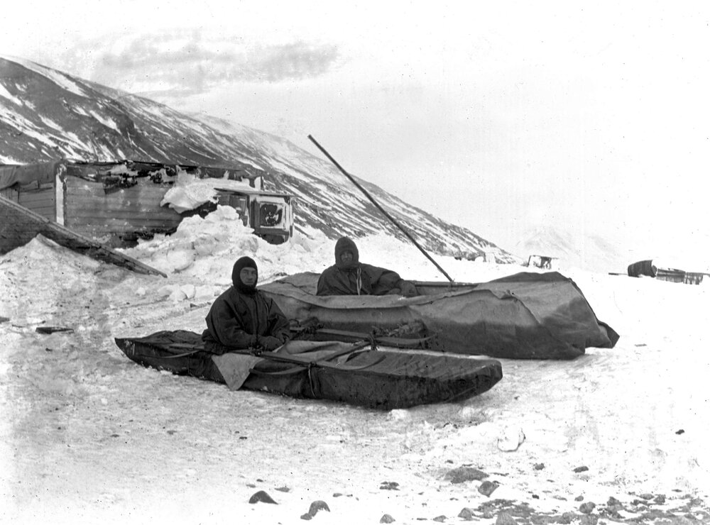 The two kayaks ashore