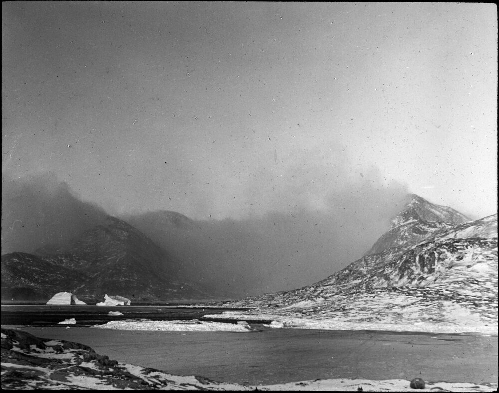 Snow plumes on mountains and 'Bugbear Bank'