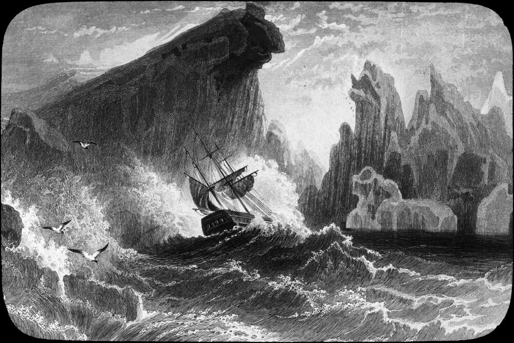 Ship being tossed upon the water