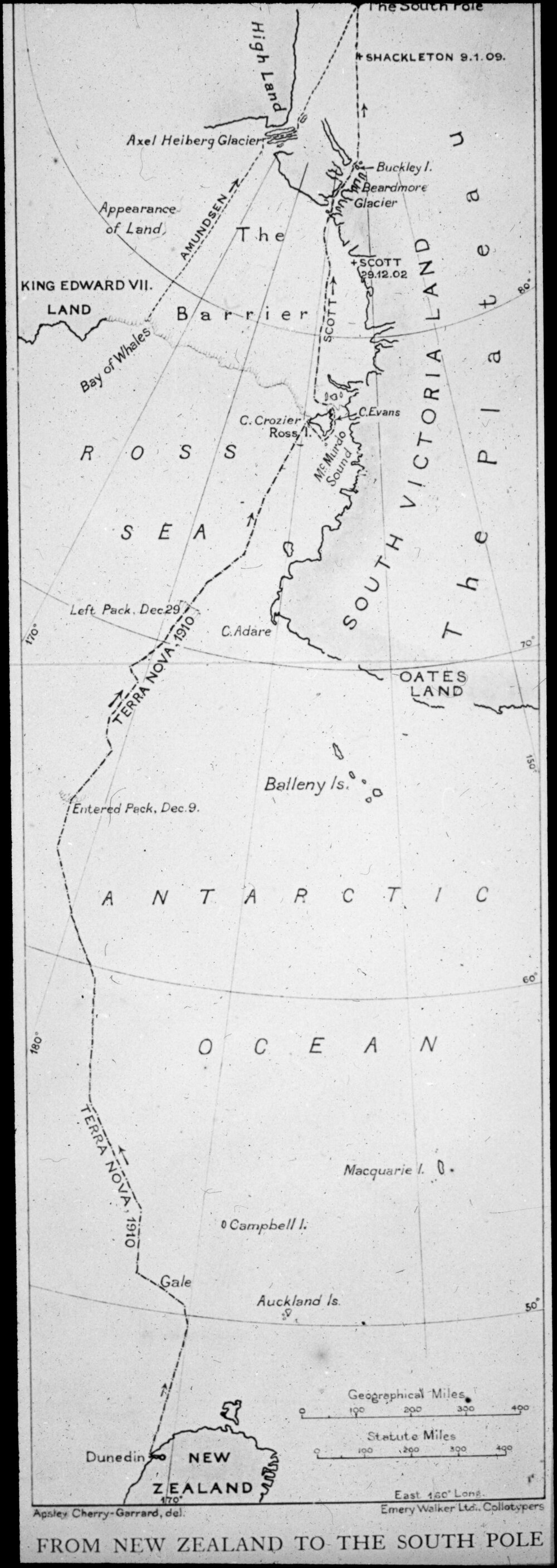 Map of the route from New Zealand to the South Pole