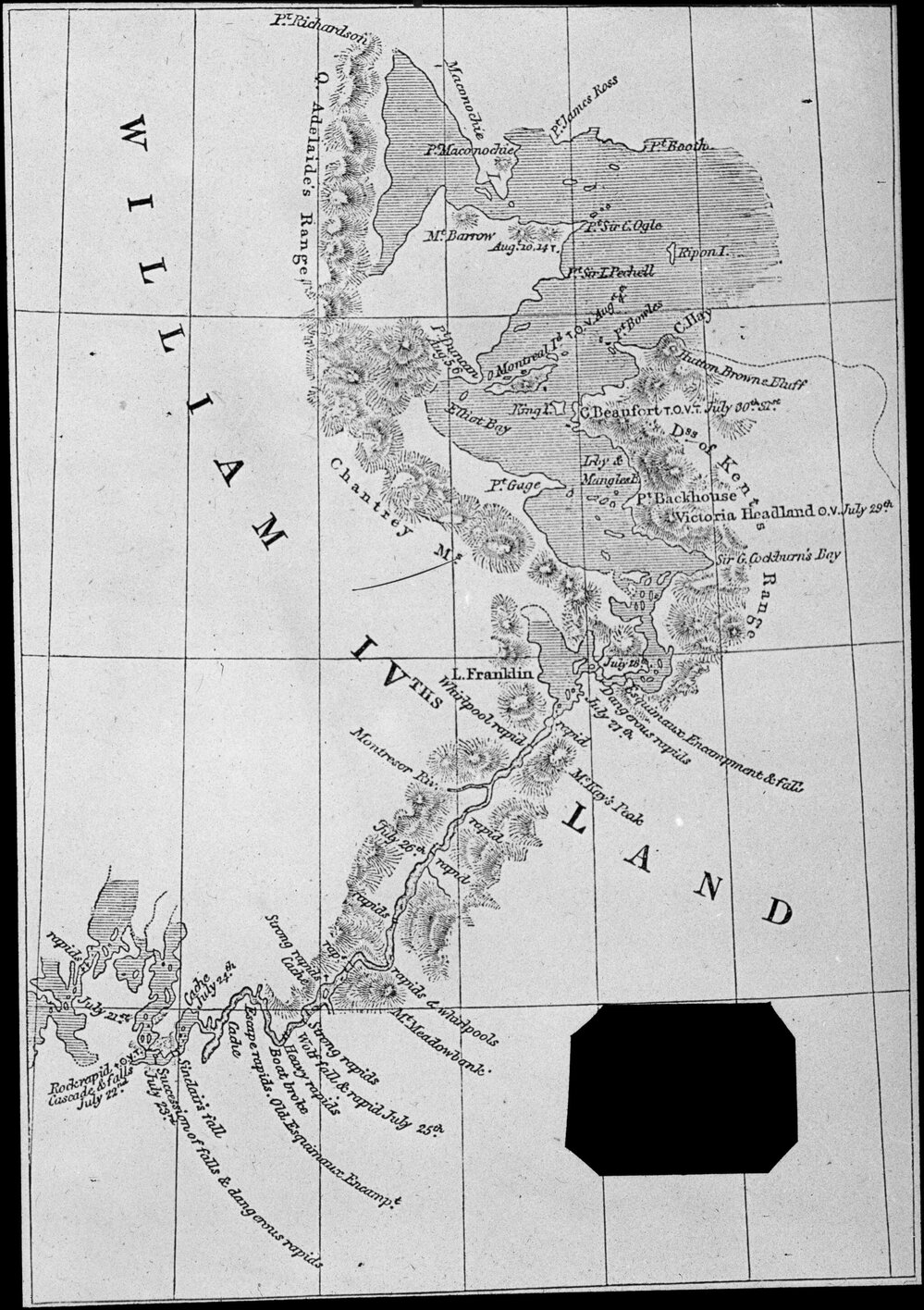 Map of Admiral Sir George Back's journey down the Great Fish River, Canada