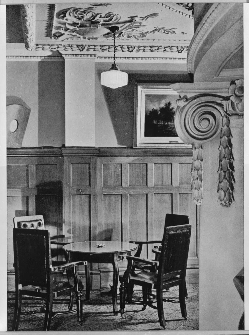 Table and chairs in the Commercial Travellers Association building