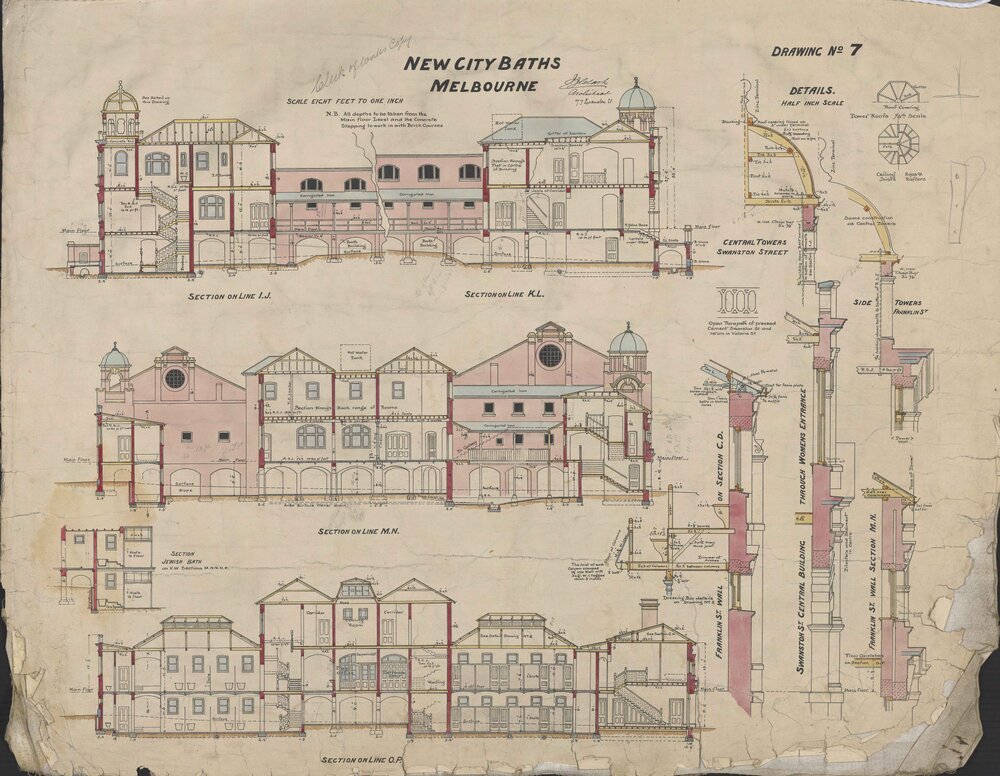 New City Baths Melbourne Drawing no. 7 Clerk of works copy