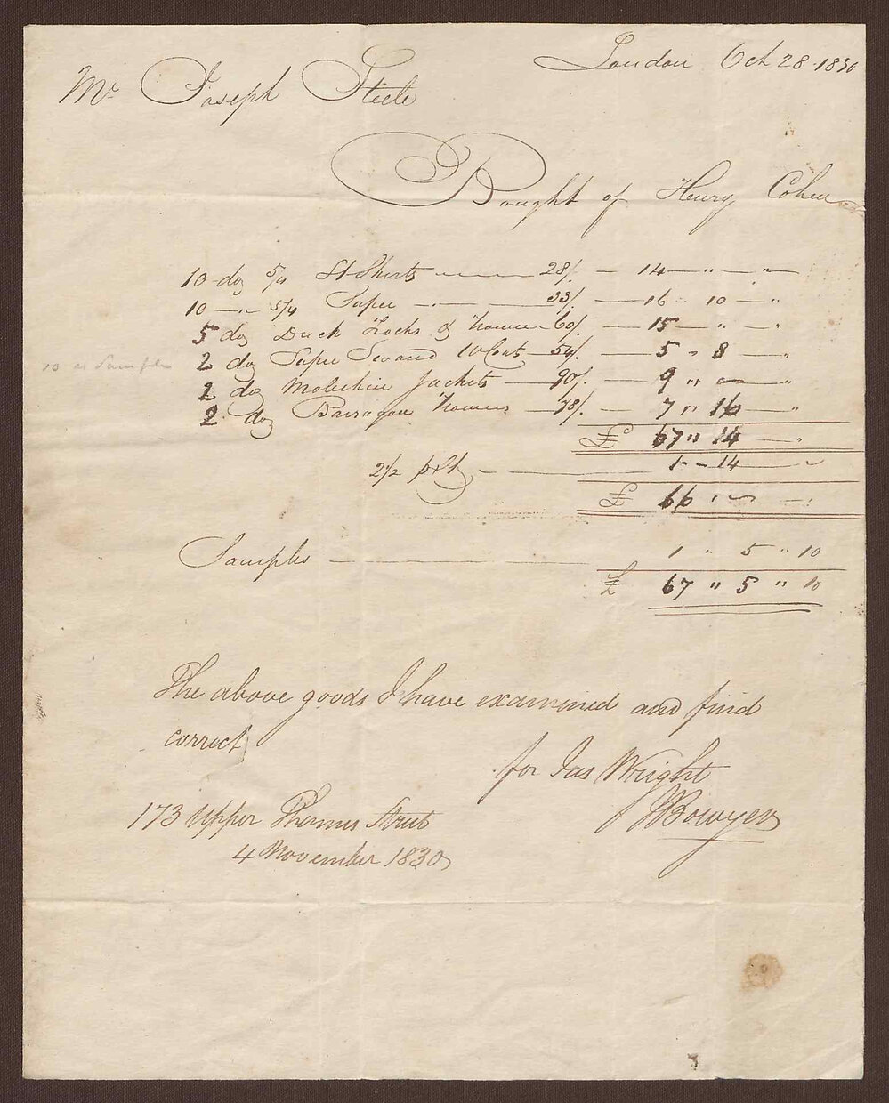 Joseph Steel (Senior) Accounting Records and receipts