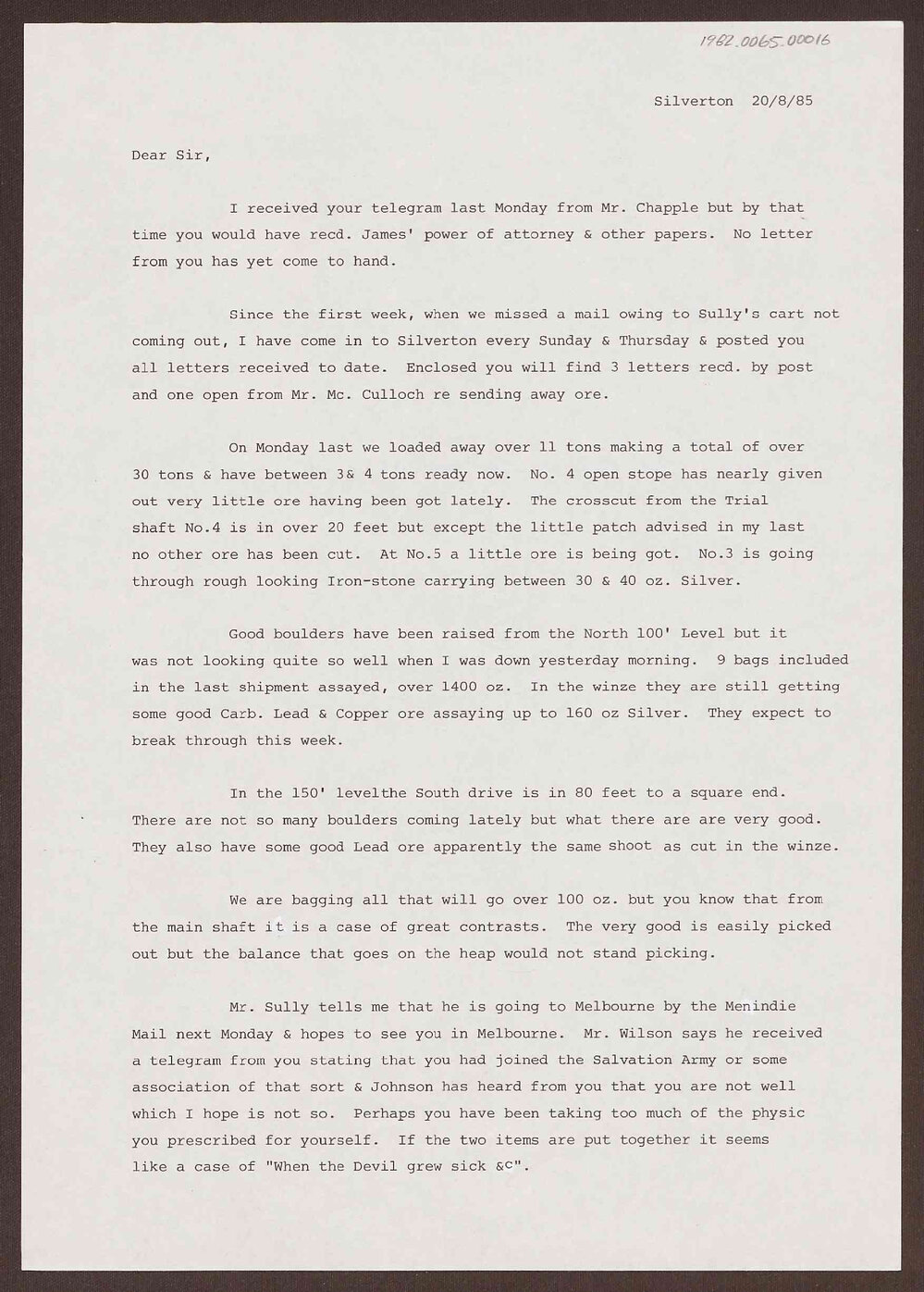 Letter to William Jamieson from J.H. Fawcett