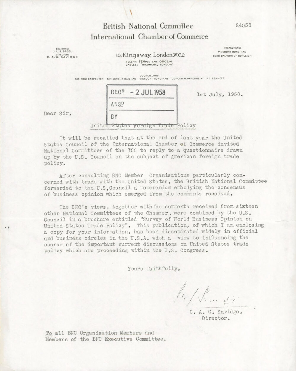 British National Committee of the International Chamber of Commerce, 1958