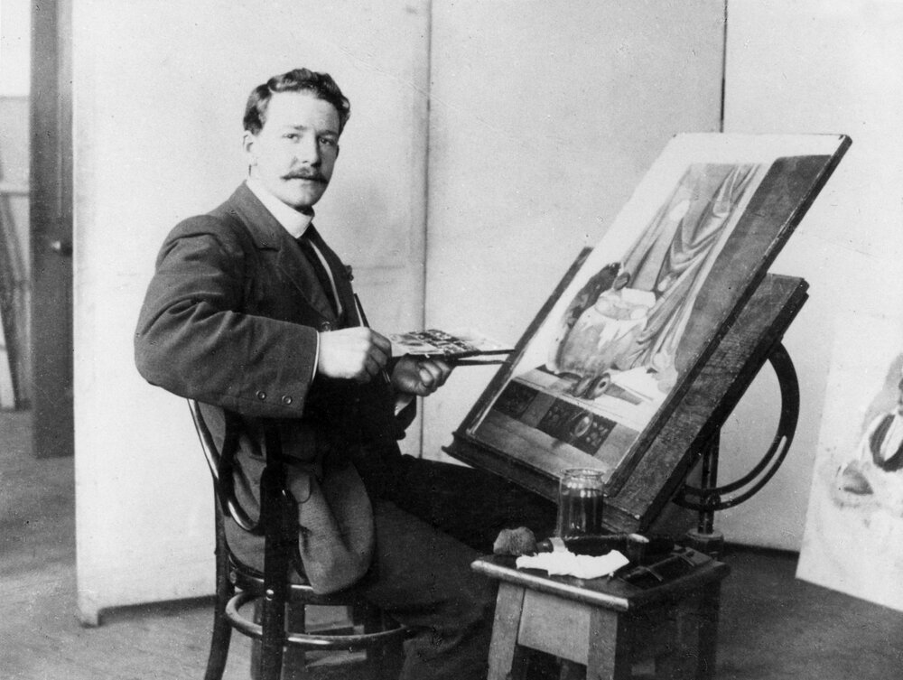 Walter Bennett at the easel