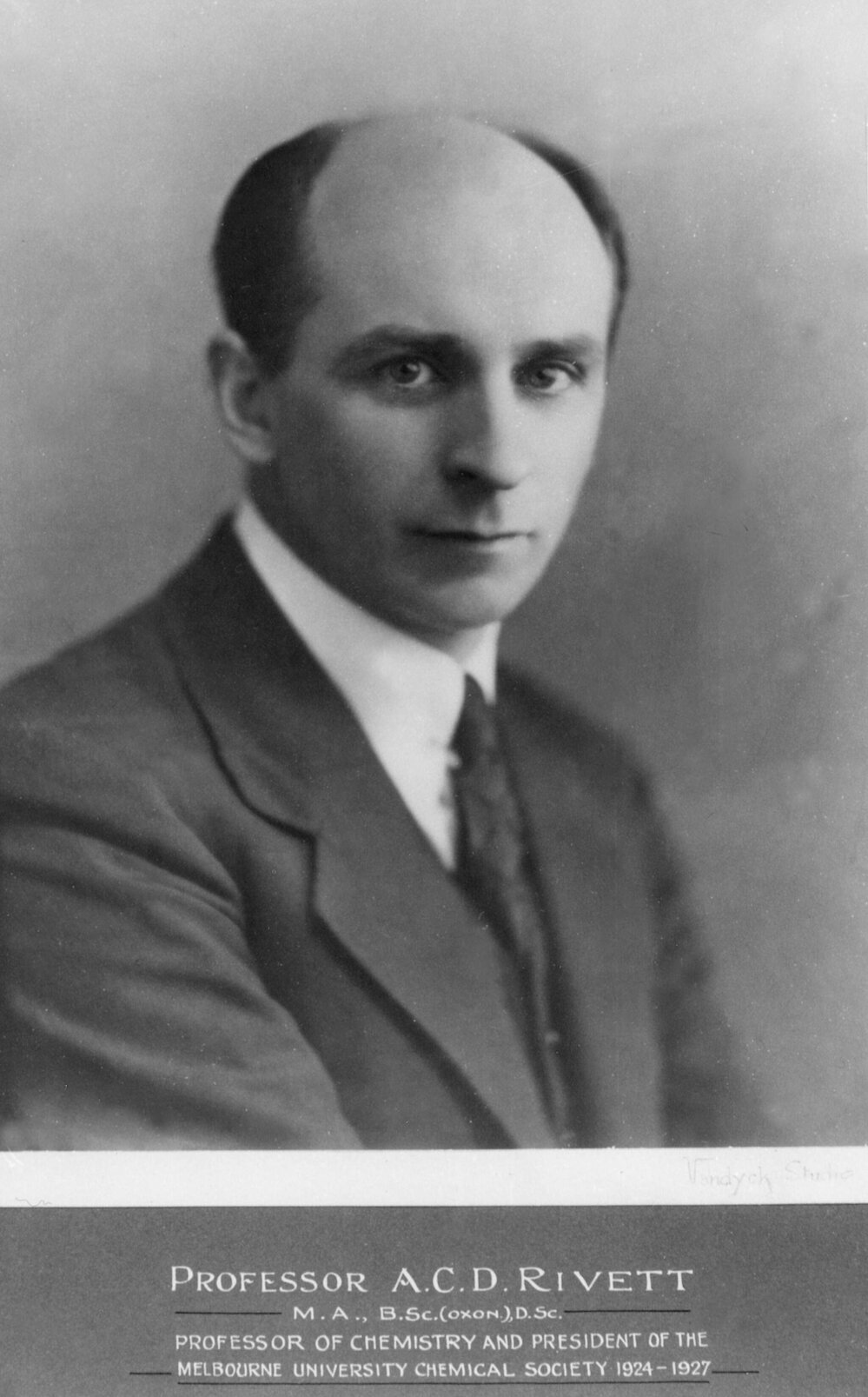 Portrait of  Professor A.C.D. Rivett, Professor of Chemistry, University of Melbourne.