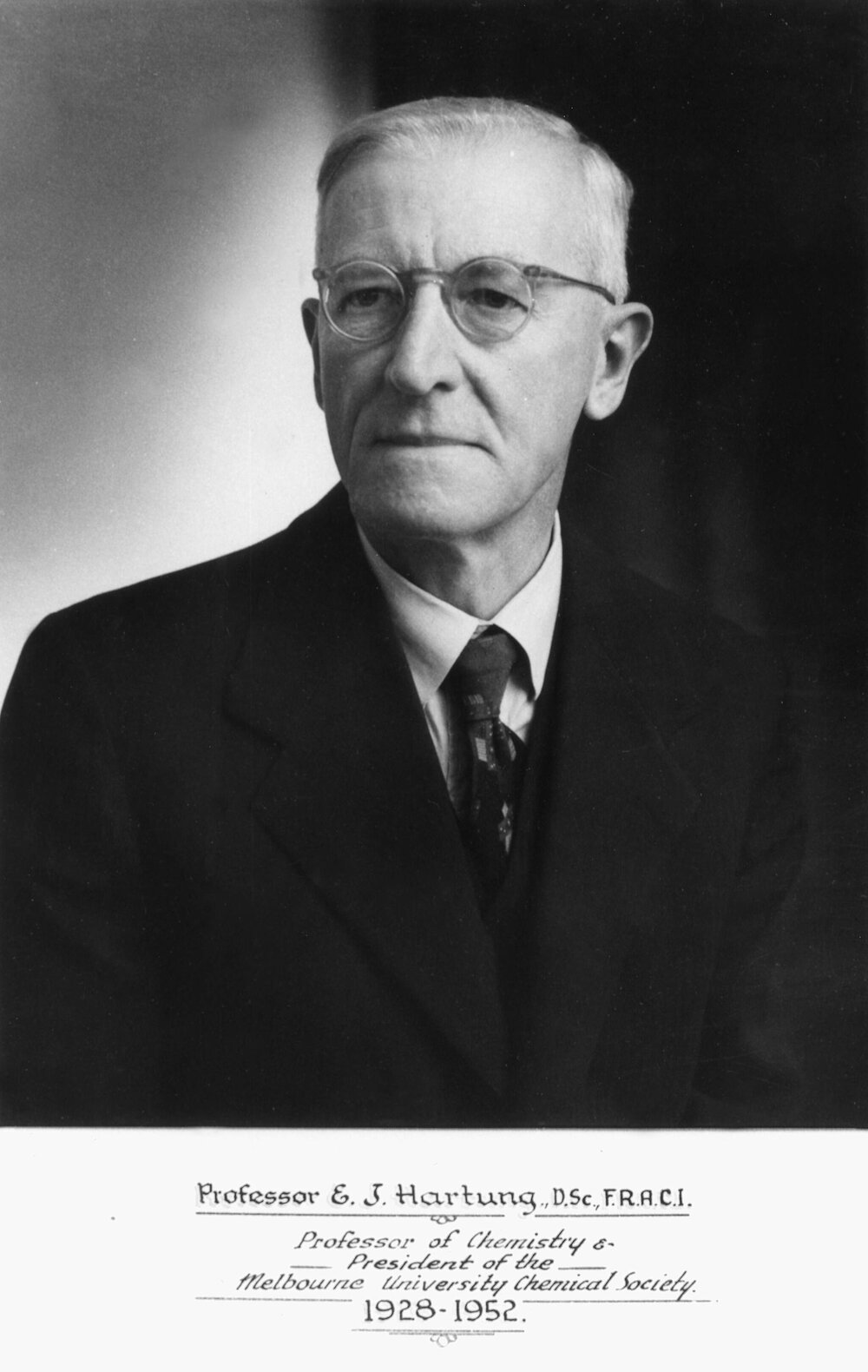 Portrait of  Professor Ernst J. Hartung, Professor of Chemistry, University of Melbourne.