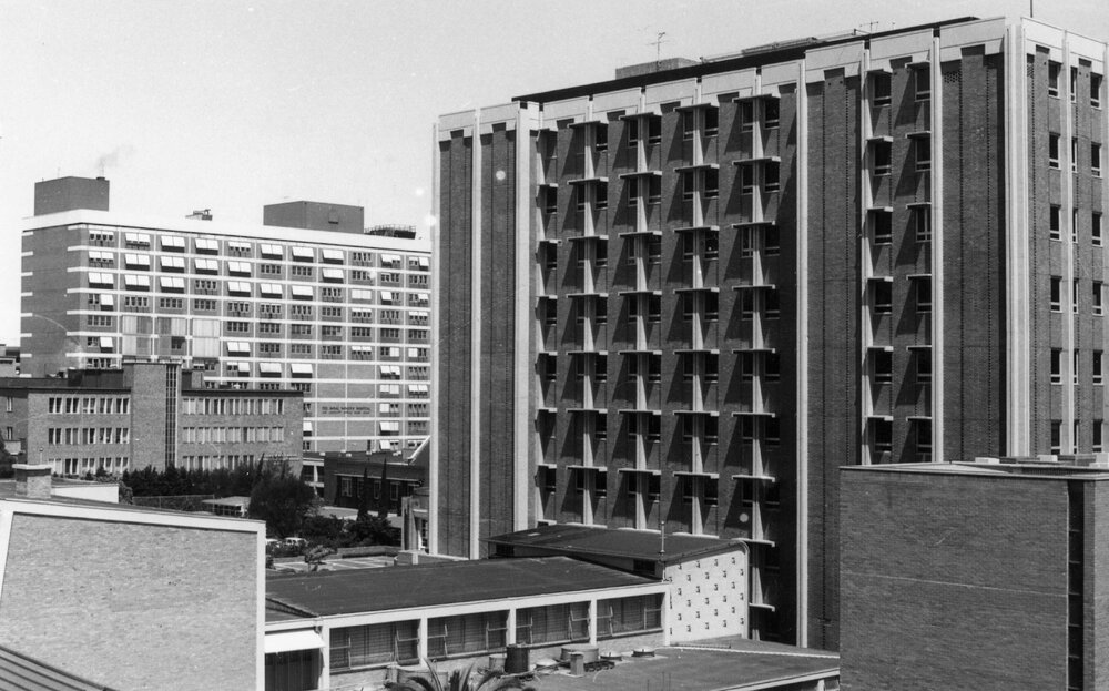 View of the Royal Women's Hospital and part of the University of Melbourne from Chemistry Building roof.