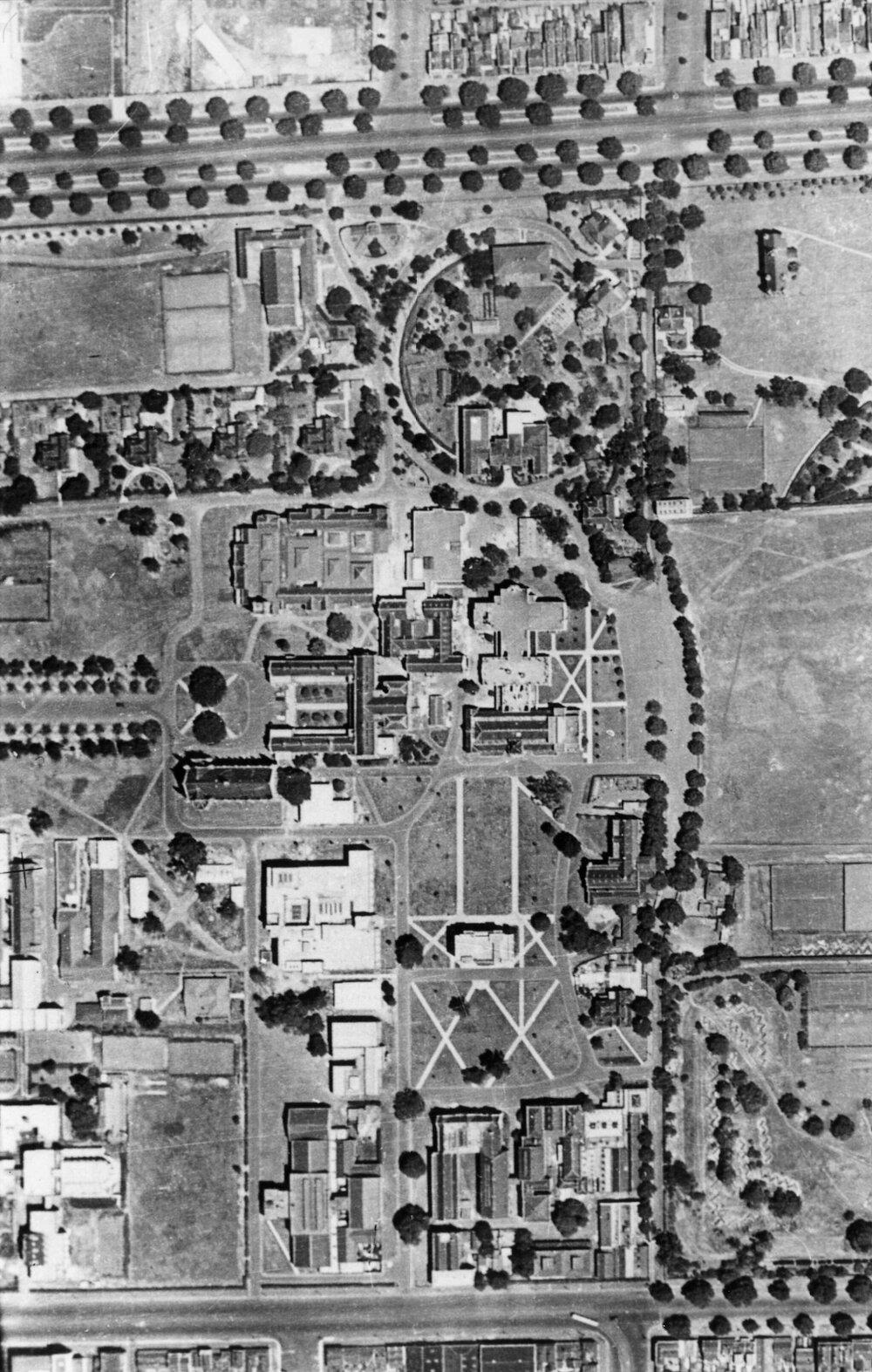 Aerial view of the University of Melbourne.