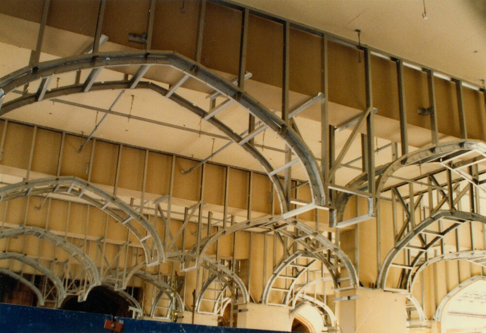 Framing for rib vaulting of the Council Chamber Undercroft, University of Melbourne.