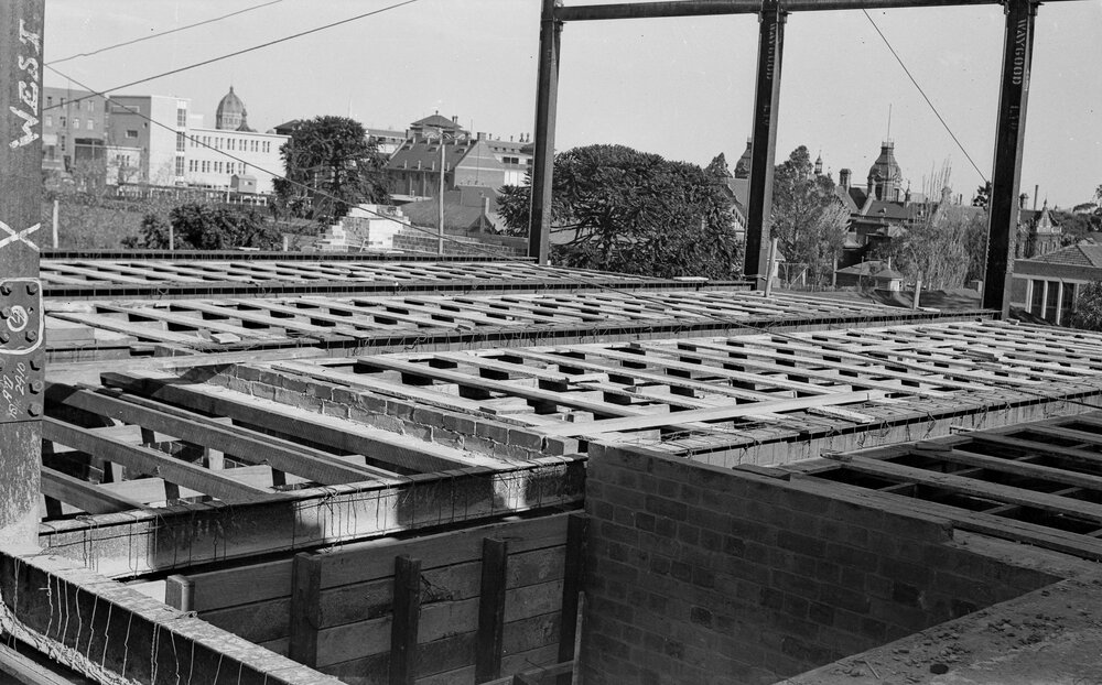 University building under construction.  South East corner &amp; lift well.