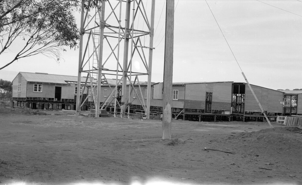 University building under construction.  Mildura campus - hut assembly.