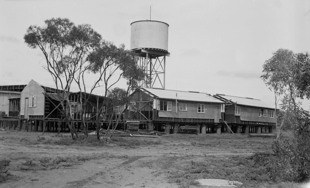 University building under construction  .Mildura campus - huts &amp; water tower.