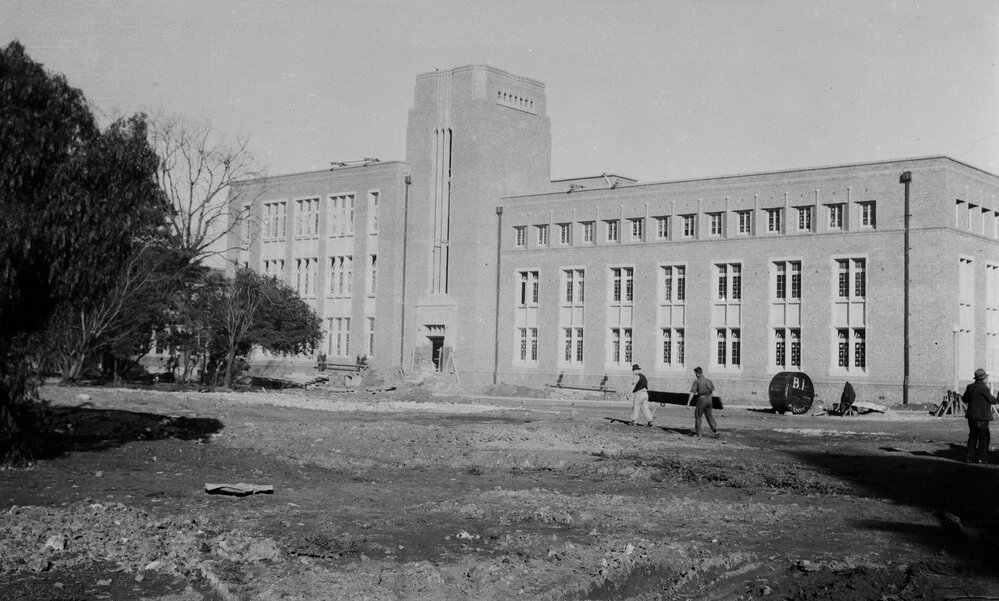 University building under construction.  North West view of Chemistry.  Lake filled.