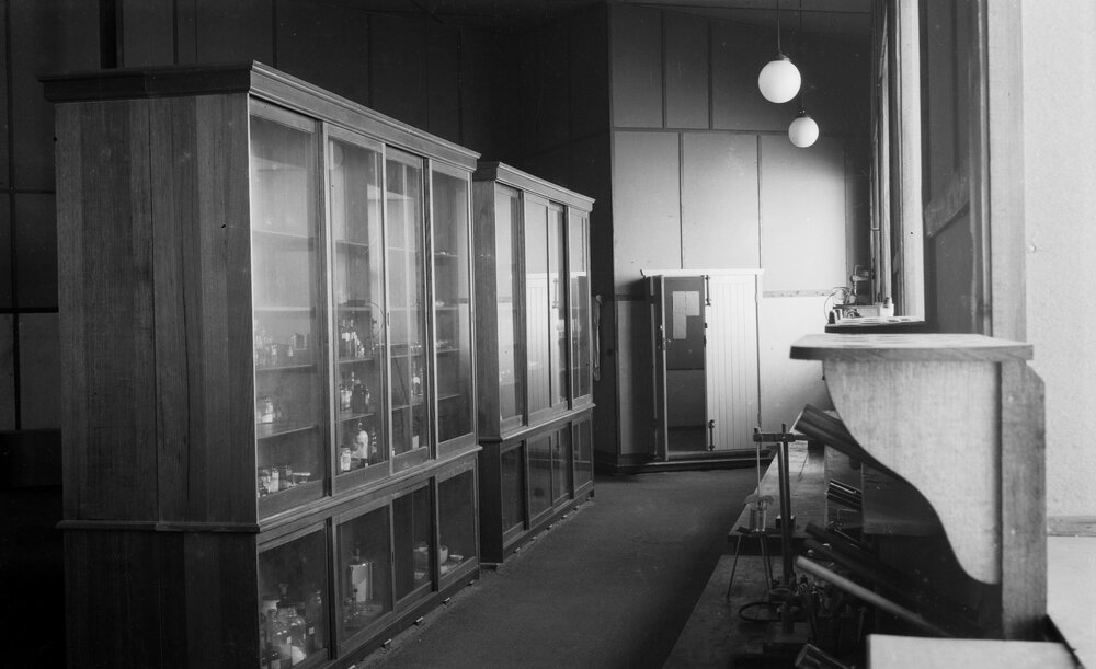 University building under construction. Mildura campus - Bellman hangar lecture theatre prep room.